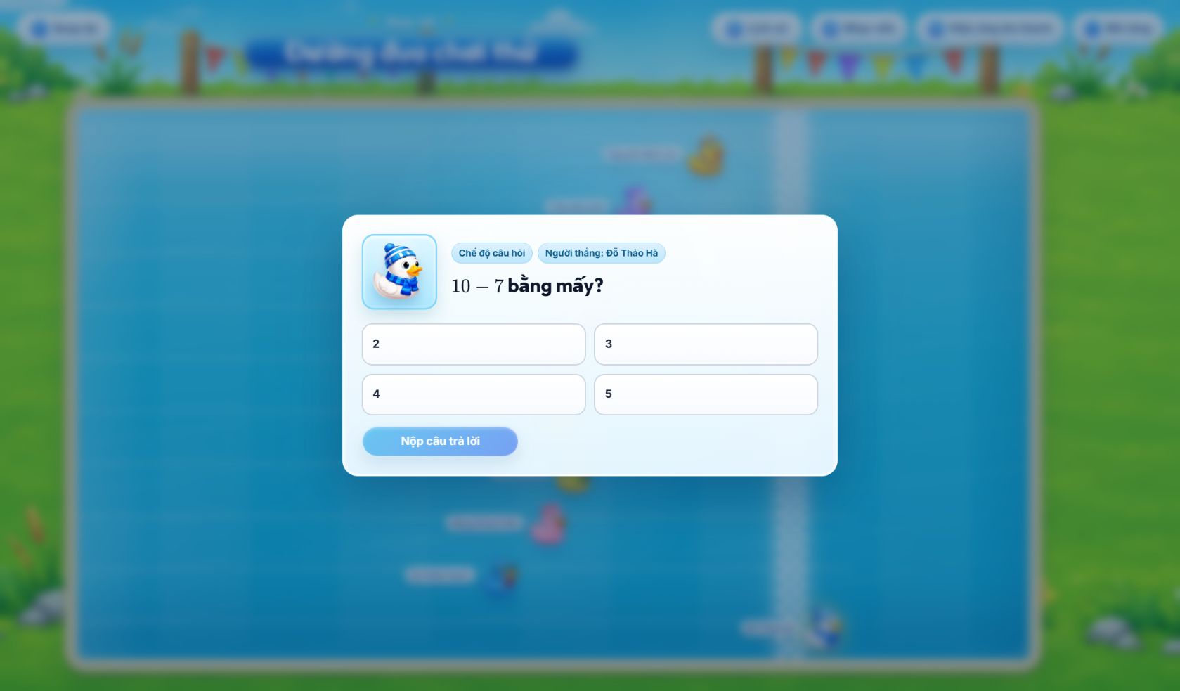 Màn hình câu hỏi trong game Đua Vịt