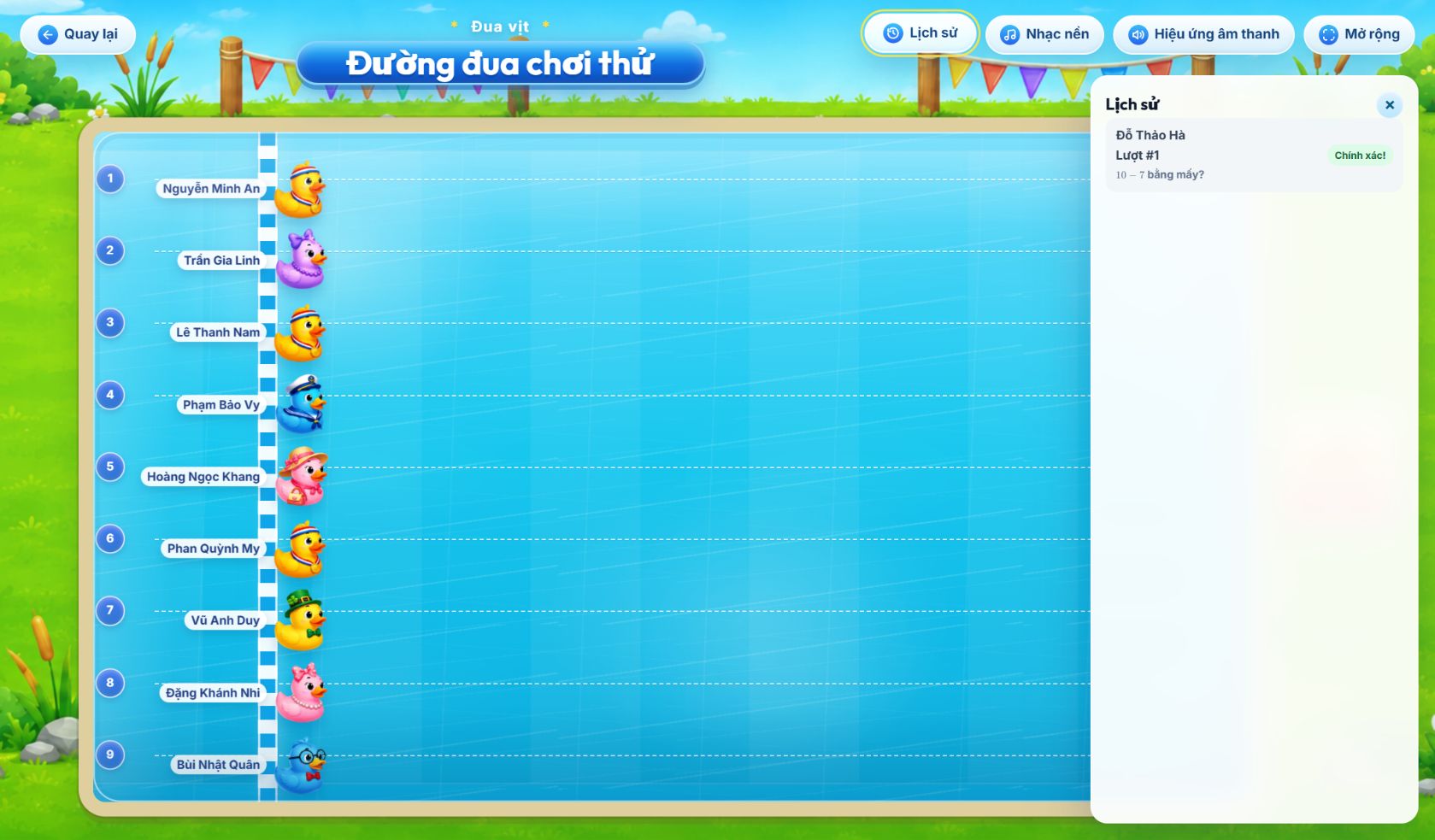 Lịch sử chơi game Đua Vịt