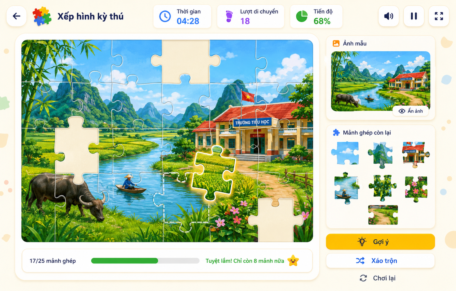 Các mảnh ghép nhiều màu sắc trong game Xếp hình kỳ thú