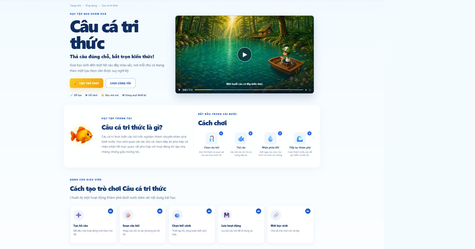 Học sinh câu những chú cá mang đáp án