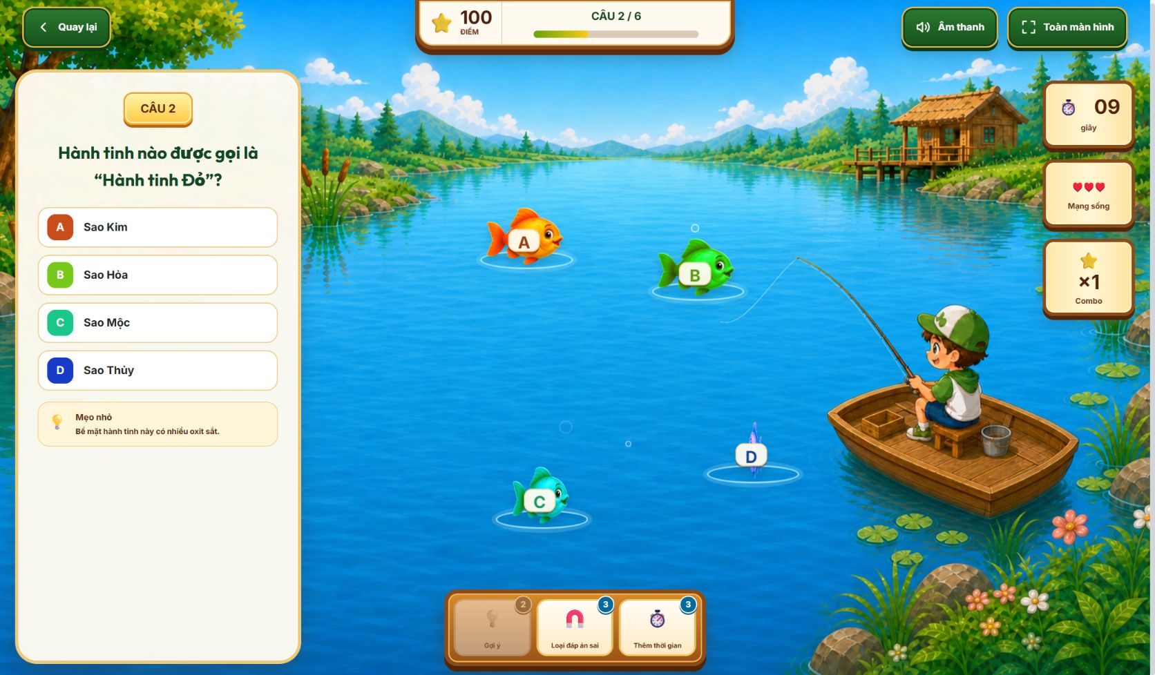 Gợi ý trong game Câu cá tri thức