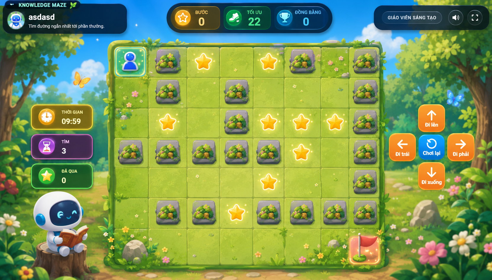 Nhân vật vượt mê cung trong game học tập