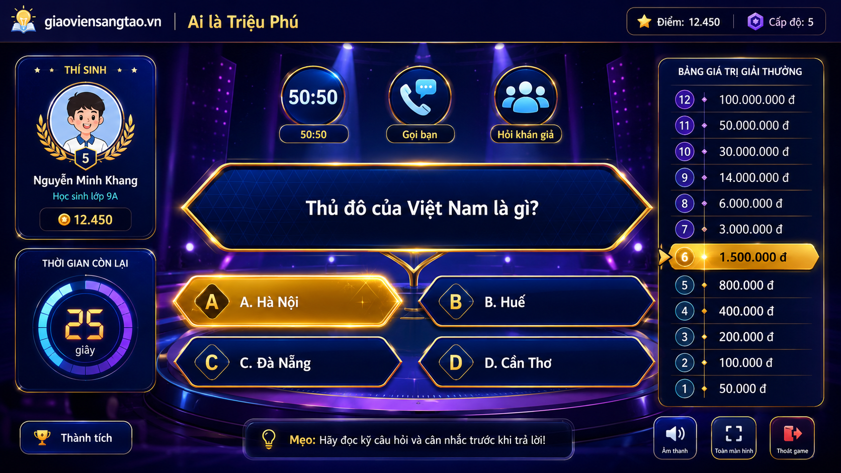 Sân khấu game Ai là Triệu Phú cho lớp học